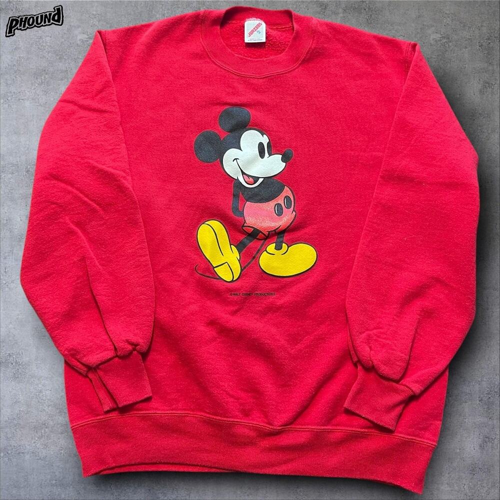 Vintage Disney Sweatshirt Mens XL Red Mickey Mouse Graphic Jerzees Made USA 80s